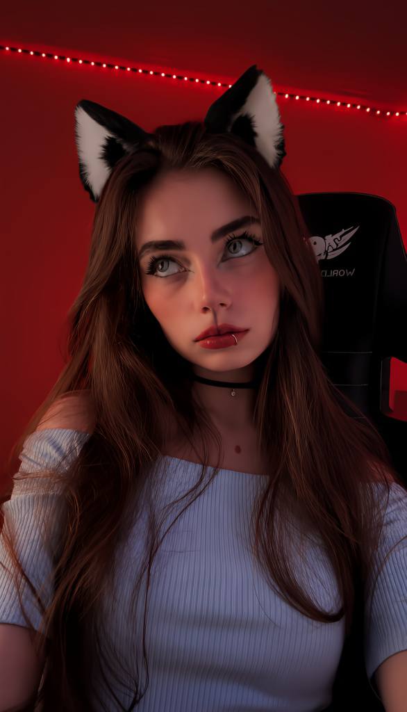 Diana wearing cat ears in her studio